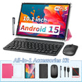 10.1 Inch Android 15 Tablet, Wireless Set with Keyboard, Mouse, Case, Stylus, Dual Camera